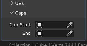 In the array modifier cap settings, a space is available to select an object as a start cap and end cap. No objects are selected. 