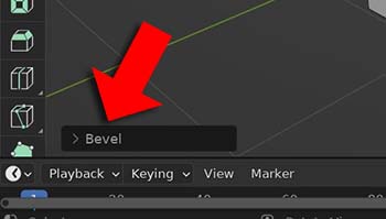 The bevel operator panel displays at the bottom left of the 3D viewport in Blender.