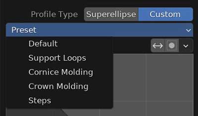 The bevel profile preset options are shown in the operator panel.