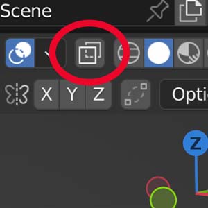 The X-Ray View Mode toggle icon is displayed at the top of the 3D Viewport in Blender. 
