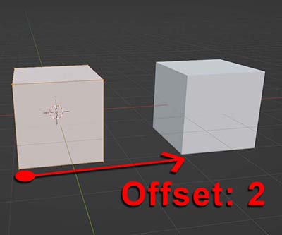 An array modifier with an offset of two is applied to the default cube which spaces the two cubes apart from each other. 