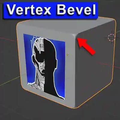 One vertex of the default cube is beveled in the Blender 3D viewport.