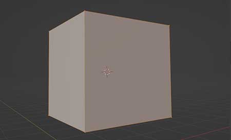 The Blender default cube is selected in edit mode. 