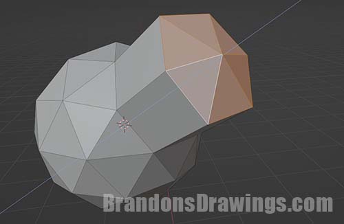 Several adjacent faces of an icosphere are extruded in the same direction while in Edit Mode.