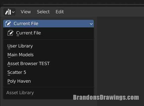 Changing from the current file library to another library in the asset browser. 