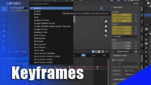 A screen in Blender displays the animation graph editor, an active keyframe and the add keyframe type menu.