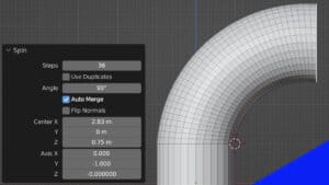 A cylinder is curved using the Blender spin tool