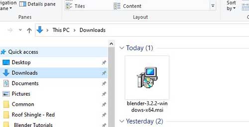 A Blender update installer is shown in a Windows file folder. 