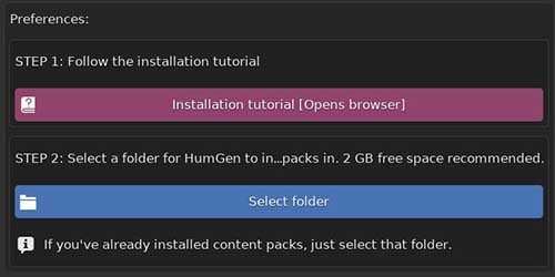 In the Blender addon preferences are options to follow an installation tutorial for the Human Generator add-on. 