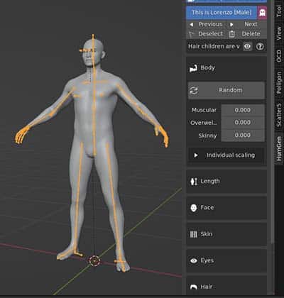 A new human is created in the add-on with settings for body expanded. 