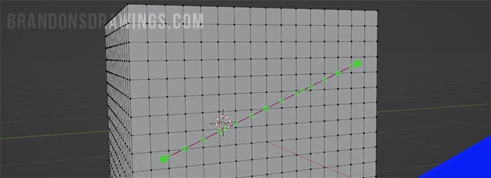 The knife tool is used to cut a straight diagonal line in Blender. 