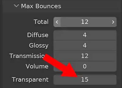 The transparent max bounce setting in Blender material properties. 