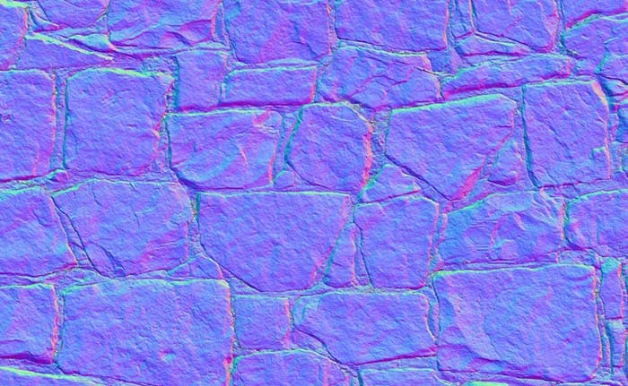 A normal map of a brick wall is displayed. 