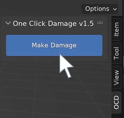 The make damage button in the OCD add-on is located in the Blender sidebar. 