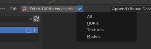 Next to the fetch asset button in the poly haven asset browse is a menu to select which types of assets to fetch.