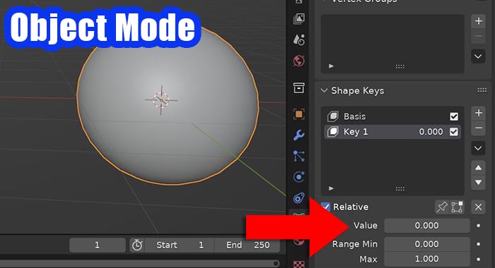 In Object Mode the shape key is not visible because the value is set to zero. 