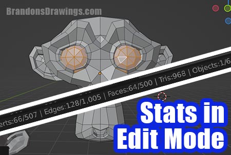 Scene statistics in edit mode show how many edges and faces are selected out of the total for the object. 