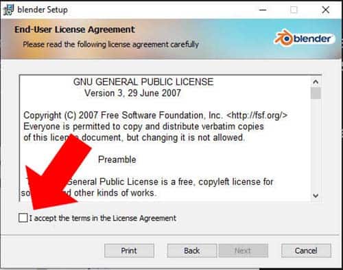 To update Blender a license agreement has to be accepted. 