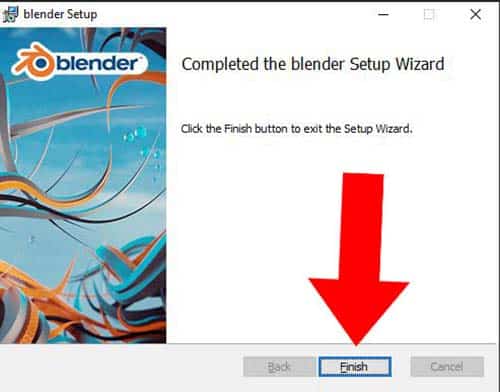The Blender Setup Wizard has finished installing the Blender update. 