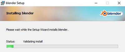 A progress bar shows Blender being updated in Windows. 