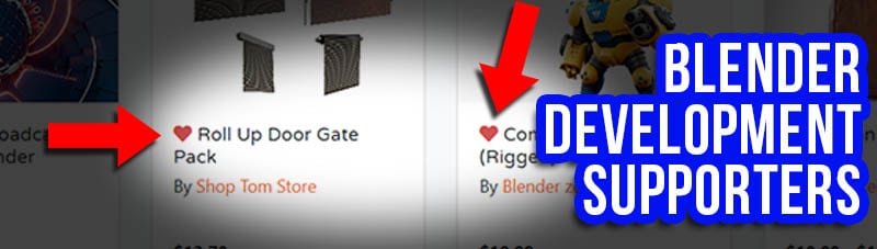Products on Blender Market with hearts indicating they support the development fund. 