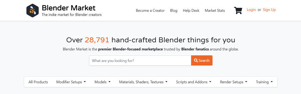 The Blender Market Home Screen and logo.