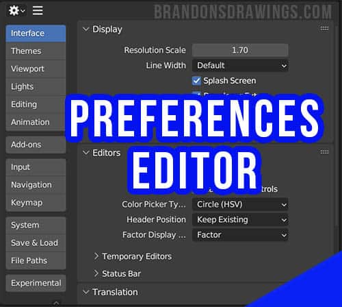 The Blender User Preferences Editor with the interface tab selected. 