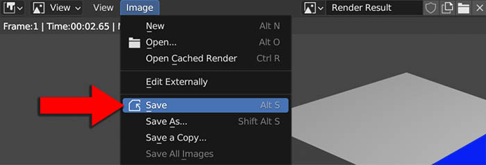 The save image settings found in the top menu of the Blender Image Editor. 