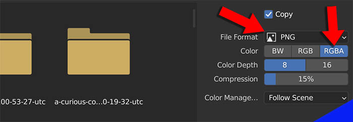 The settings to save rendered images displayed in the Blender file browser editor. 