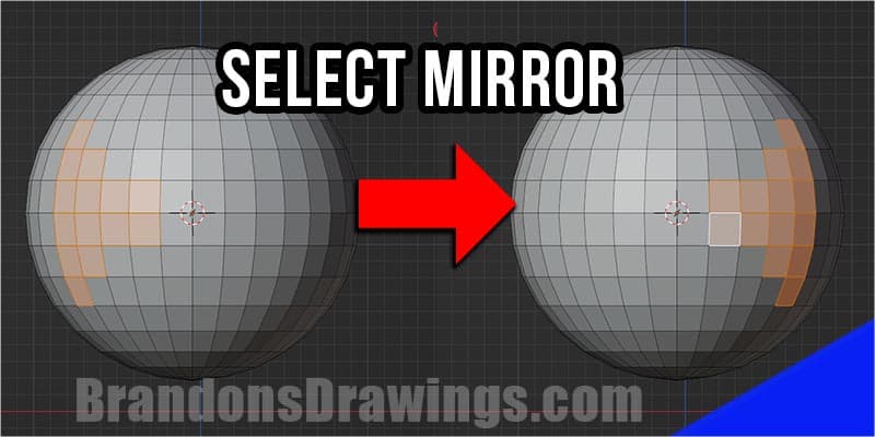 The select mirror function is demonstrated on a UV sphere in Blender.