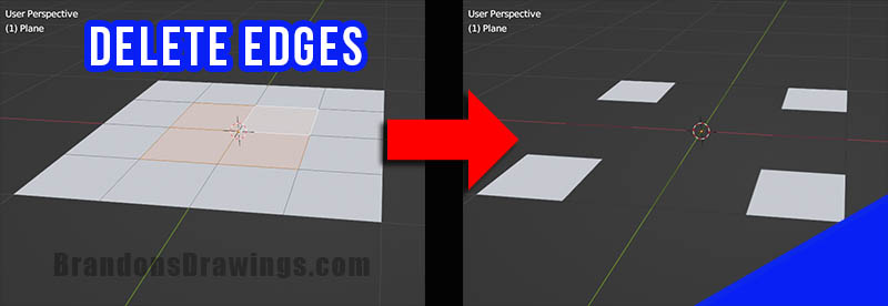 Before and after comparison of deleting edges in Blender 3D.
