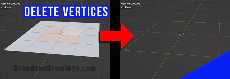 Before and after comparison of deleting vertices in Blender.