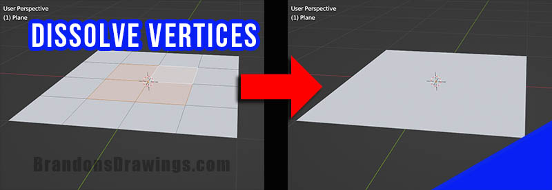 Before and after comparison of dissolving vertices in Blender 3D viewport. 