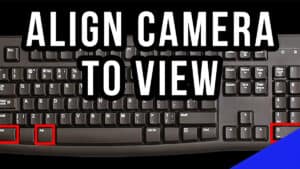 A keyboard shortcut is highlighted for how to set camera to current view in Blender.