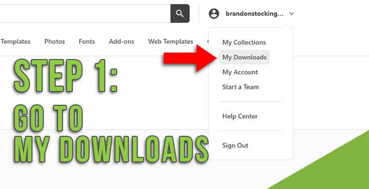 The "My Downloads" tab expanded in Envato Elements