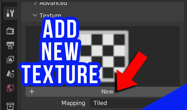 The texture panel shows a blank texture and the "new" button.