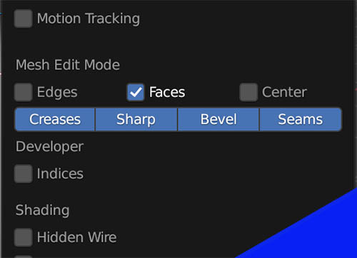 The mesh edit mode settings in the overlay menu