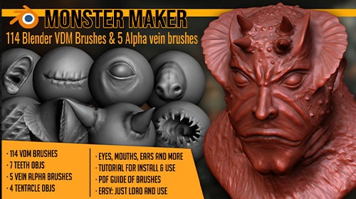 A monster sculpted with VDM brushes in Blender