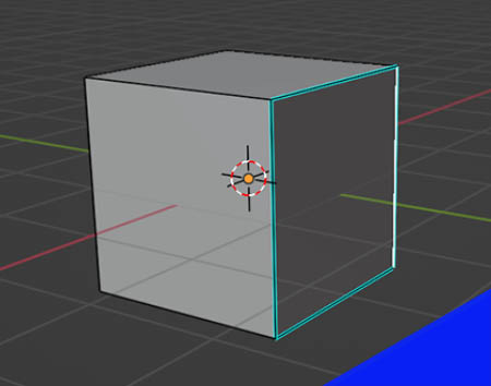 The Blender default cube with teal edges on one side 
