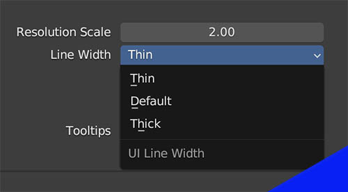 The line width for UI elements is set to "thin" in the user preferences.