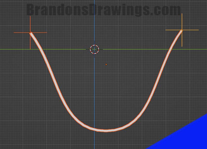 A drooping catenary curve is added between two empty objects in Blender.