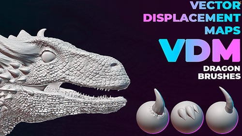 A textured dragon and VDM brushes with dragon features for Blender. 