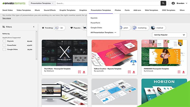 Colorful presentation templates on the envato elements website
