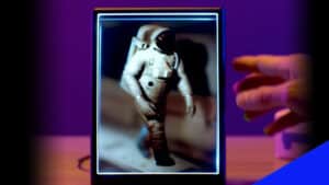 An astronaut 3D model displaying in the looking glass portrait 3D hologram.