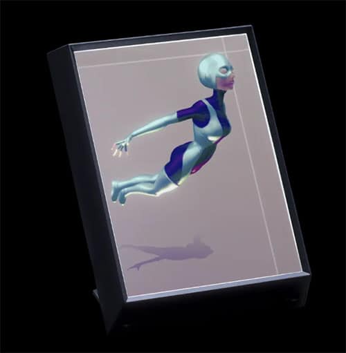 A 3D model is displayed in the looking glass holographic display.