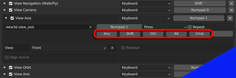 the alt shift and control settings for adding a keymap are highlighted in the user preferences.