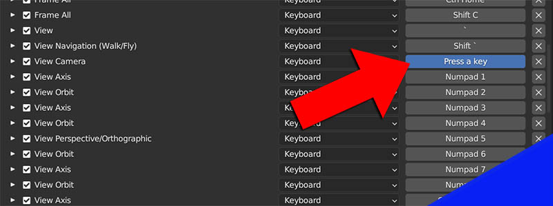 A keymap input is blue and displays "press a key"