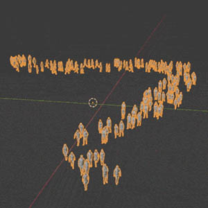 An animated crowd created using the follow curve option.