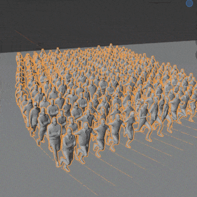 A marching crowd animated in the Blender viewport