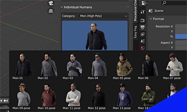 A menu of 3D character models to choose from in the sidebar.
